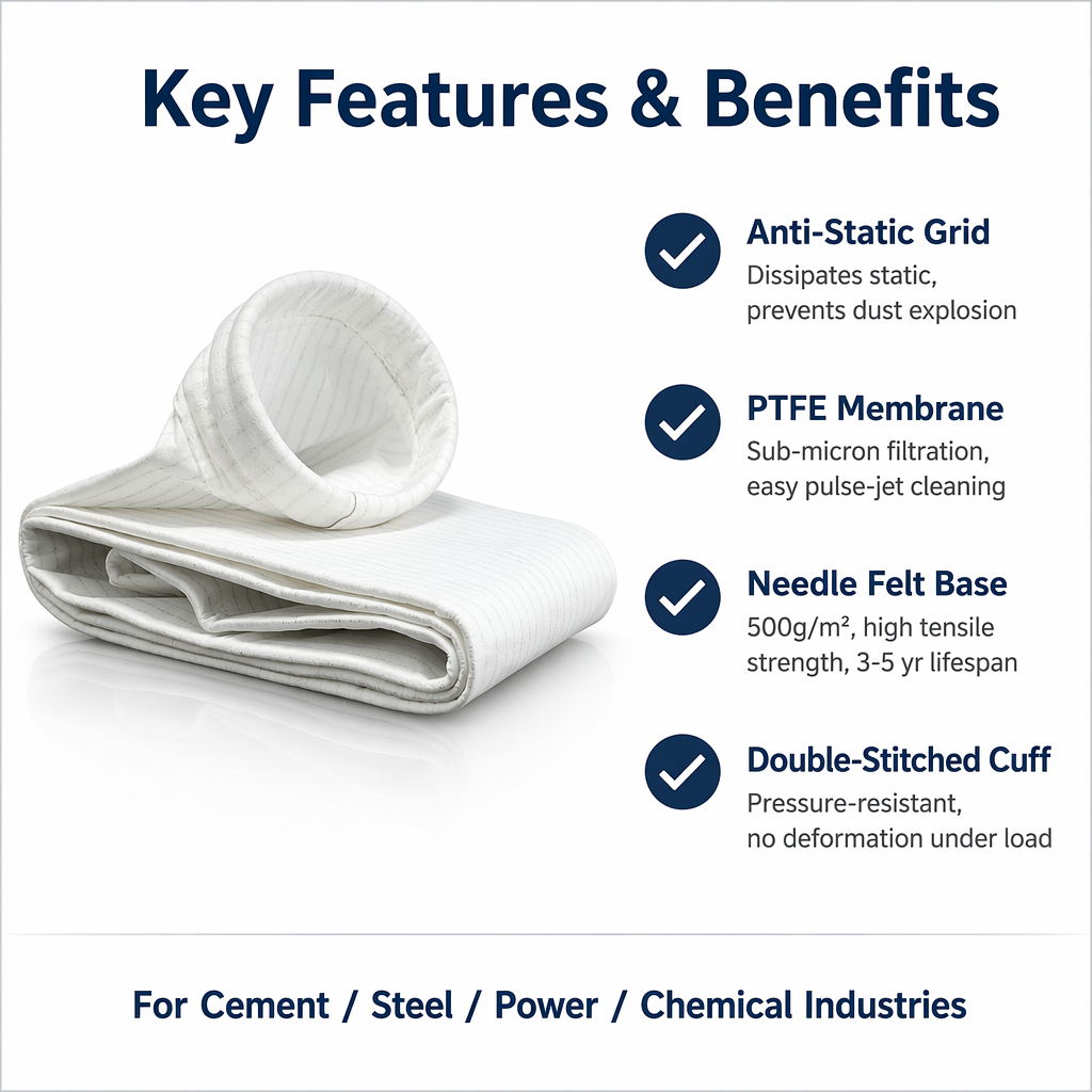 Custom OEM Grid Type Anti-Static Needled Felt Dust Filter Bag CE Certified for Coal Power Station Industrial Dust Collector