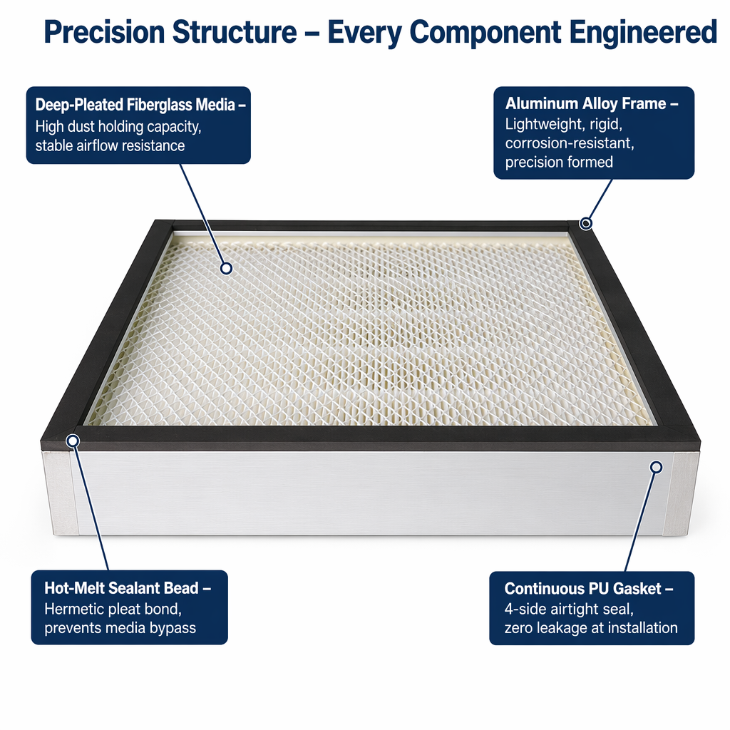 H13 HEPA Filter For FFU Fan Filter Unit Clean Room Microelectronics Production Line Air Purifier