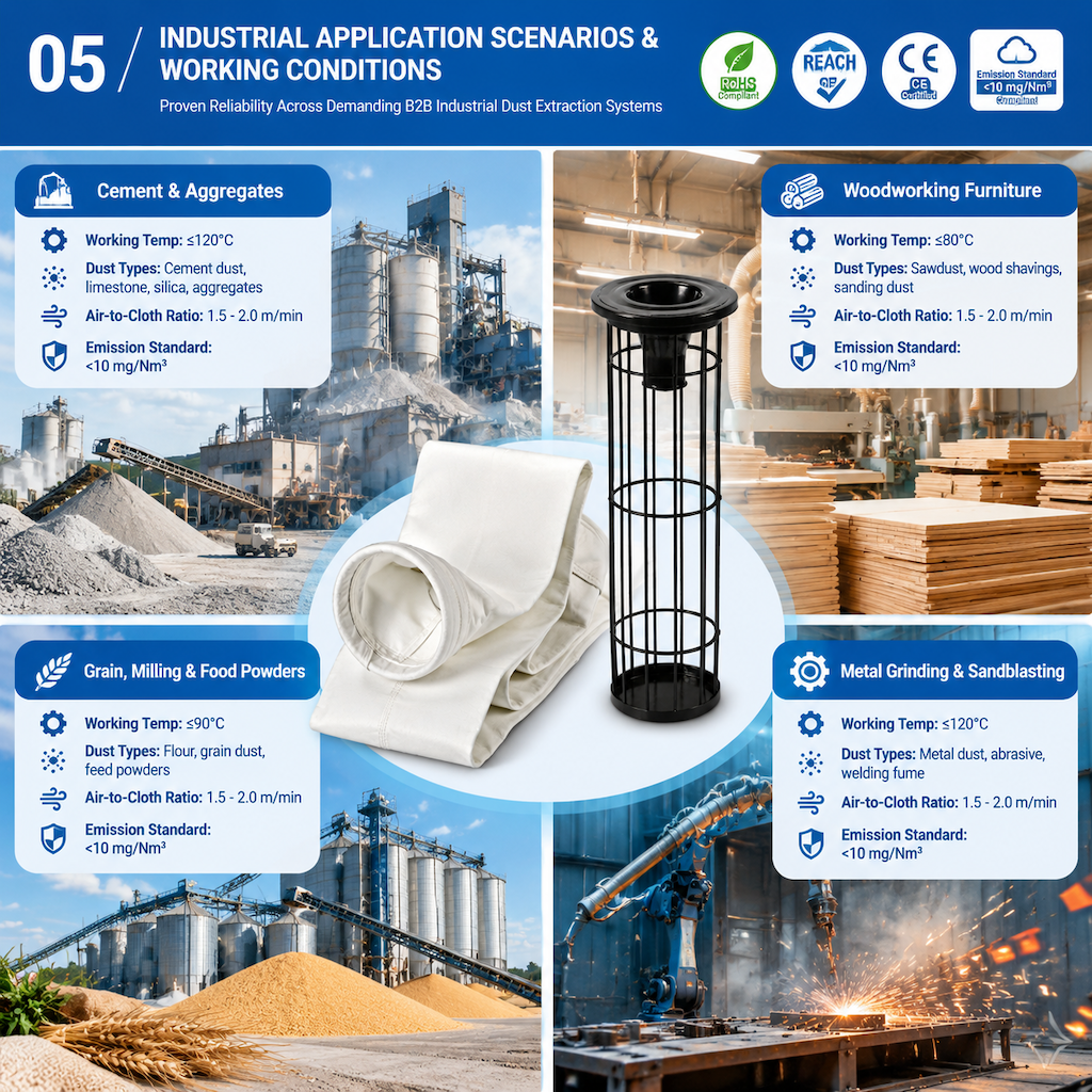 Industrial application scenarios and working conditions of polyester filter bags