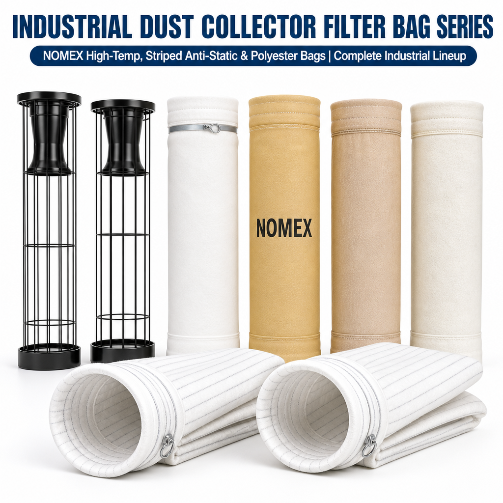 GUANLIN Nomex and anti-static combination filter bag sets, 204°C temperature resistance, for cement kiln and coal mill baghouse dust collection.