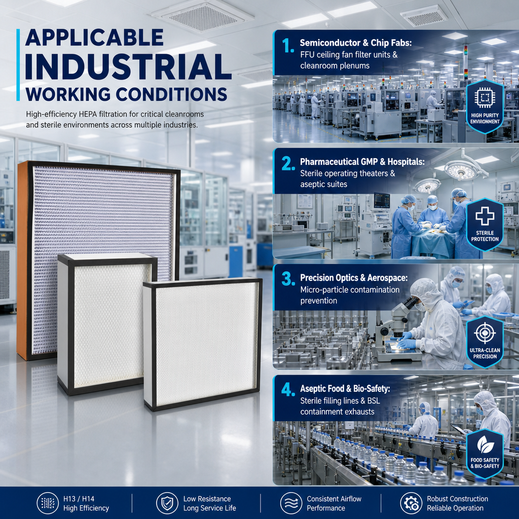 GUANLIN high efficiency filter combination, staged HEPA filter set for cleanroom air handling systems.