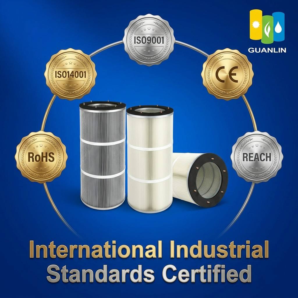 Polyester Pleated Dust Filter Cartridge High Efficiency Industrial Dust Collector Filter Element For Powder Dust Removal