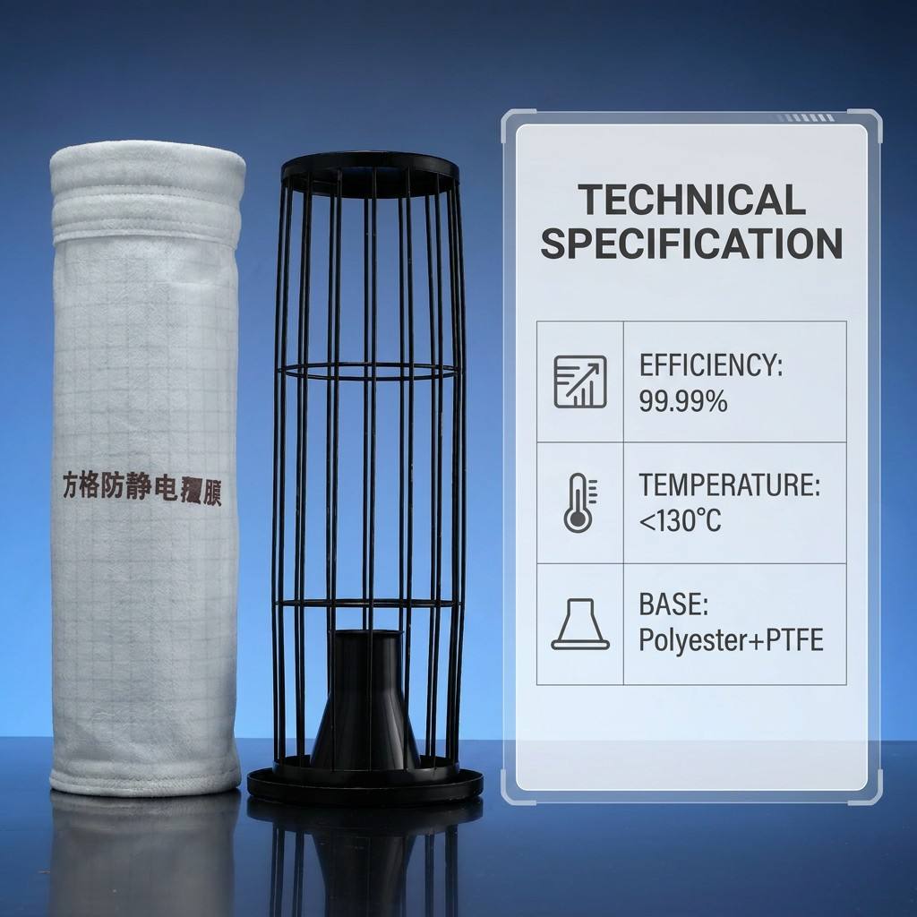 Easy Dust Cleaning Grid Antistatic Filter Bag PTFE Coated Long Service Life Pulse Dust Collector Bag
