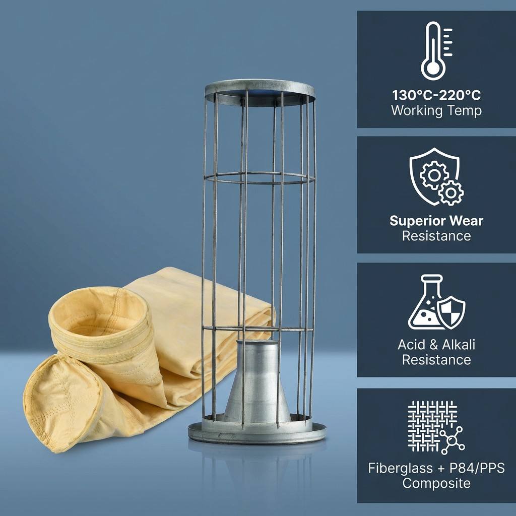 Factory Custom FMS Fiberglass Composite Filter Bag Various Size Pulse Baghouse High Temp Filter Sleeve