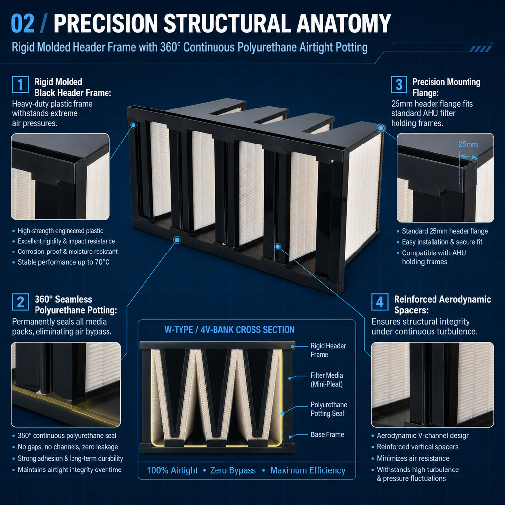 W type V-bank high efficiency filter structure