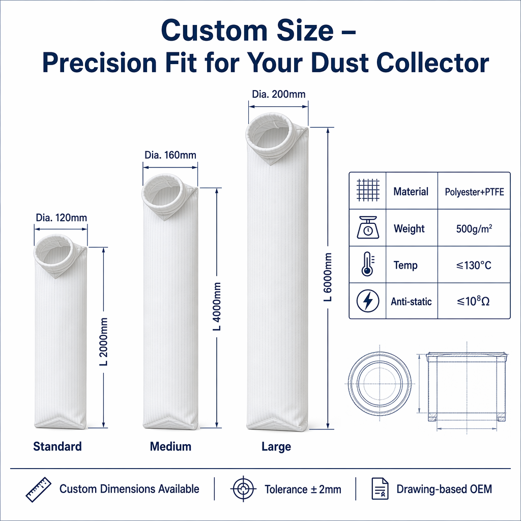 Anti-Static Grid Pattern Needle Felt Polyester Dust Collector Bag RoHS CE REACH for Coal Mine Industrial Dust Collector
