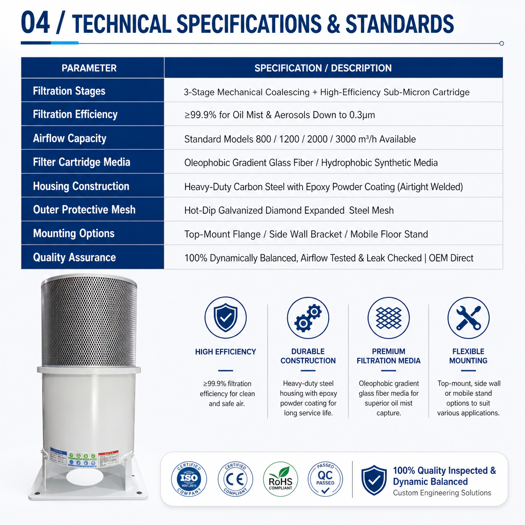 Oil mist cartridge in machine housing