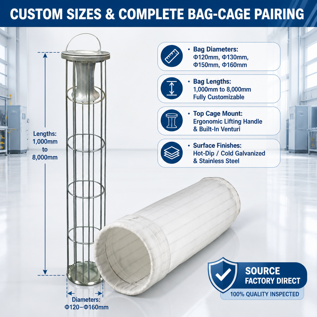 GUANLIN foundry anti-static filter bag, 130°C flame retardant for metal dust and sand handling collection.