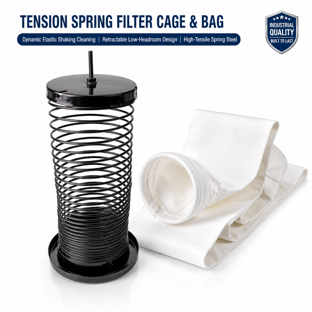 GUANLIN tension spring filter cage, compressible bag support frame for long bags and restricted access baghouses.