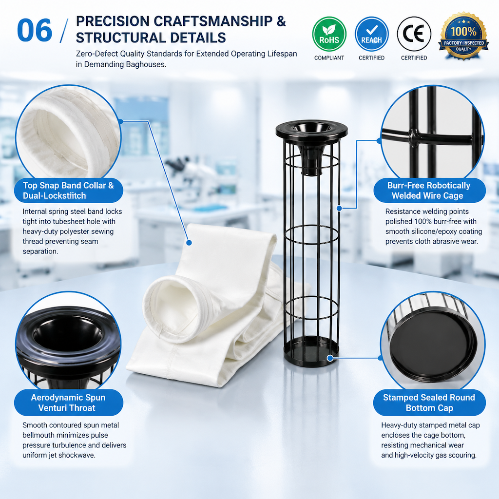 Precision craftsmanship and structural details of polyester filter bags