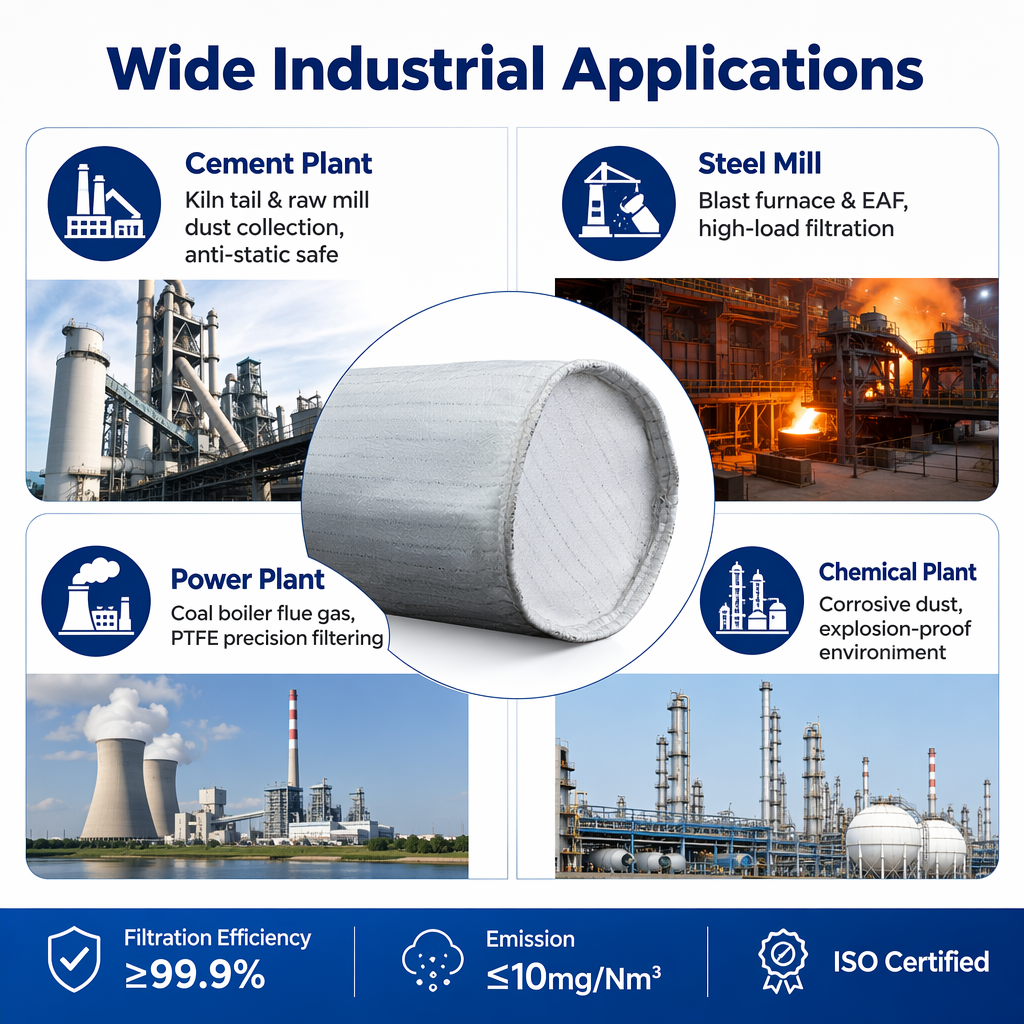Wholesale CE REACH RoHS Certified Grid Pattern Antistatic Polyester Dust Filter Bag for Cement Plant Pulse Jet Baghouse