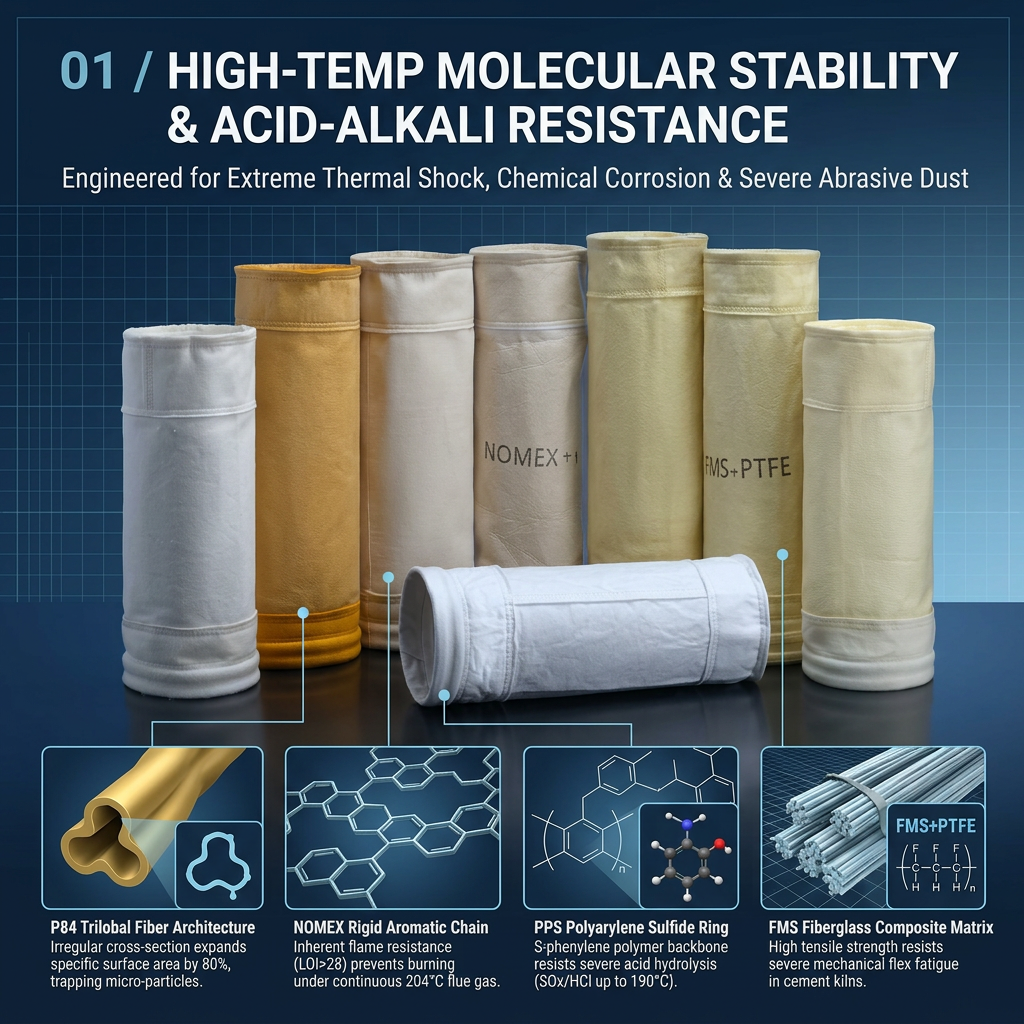 High temperature combination filter bag and cage assembly