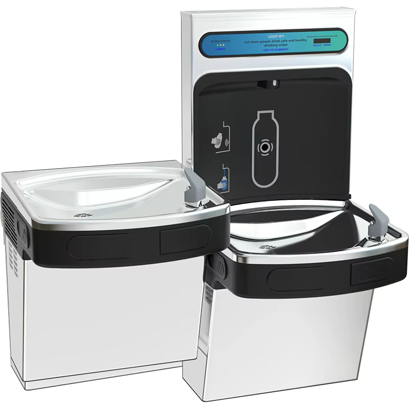 IUISON Bi-Level Stainless Steel Wall Mounted Bottle Filling Station Drinking Water Fountain Water Cooler