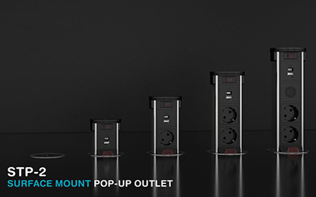 STP-2 Surface Mount Pop-up Outlet: Modern power and connectivity solution with minimalist design