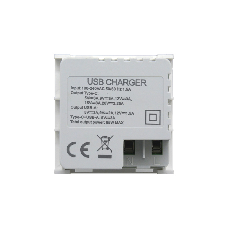 65W Dual Port Type A+C with PD QC3.0 Modular USB Charger Socket F21-QC6