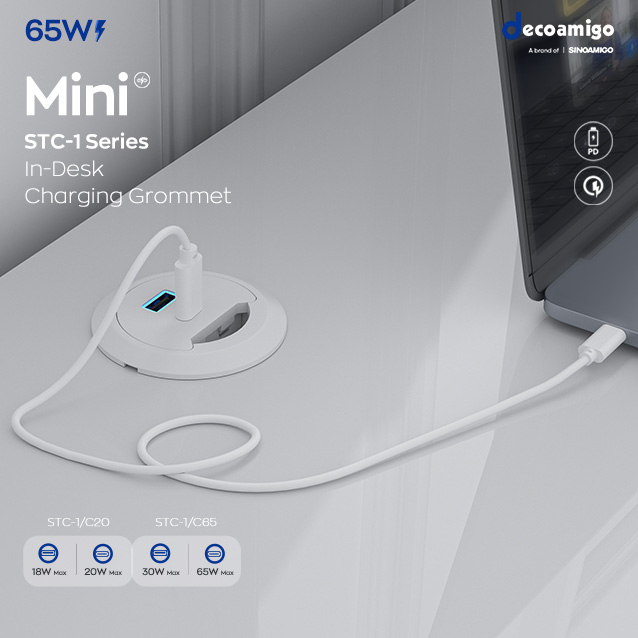 STC-1 Series Mini In-Desk Charging Grommet: Get organized, stay charged, with the power you need.