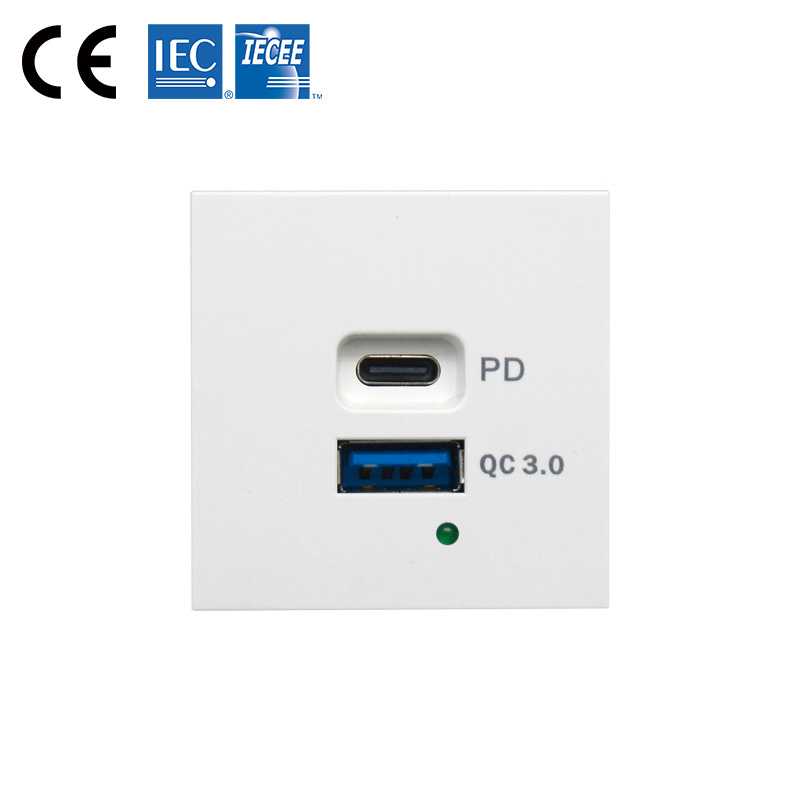 65W Dual Port Type A+C with PD QC3.0 Modular USB Charger Socket F21-QC6