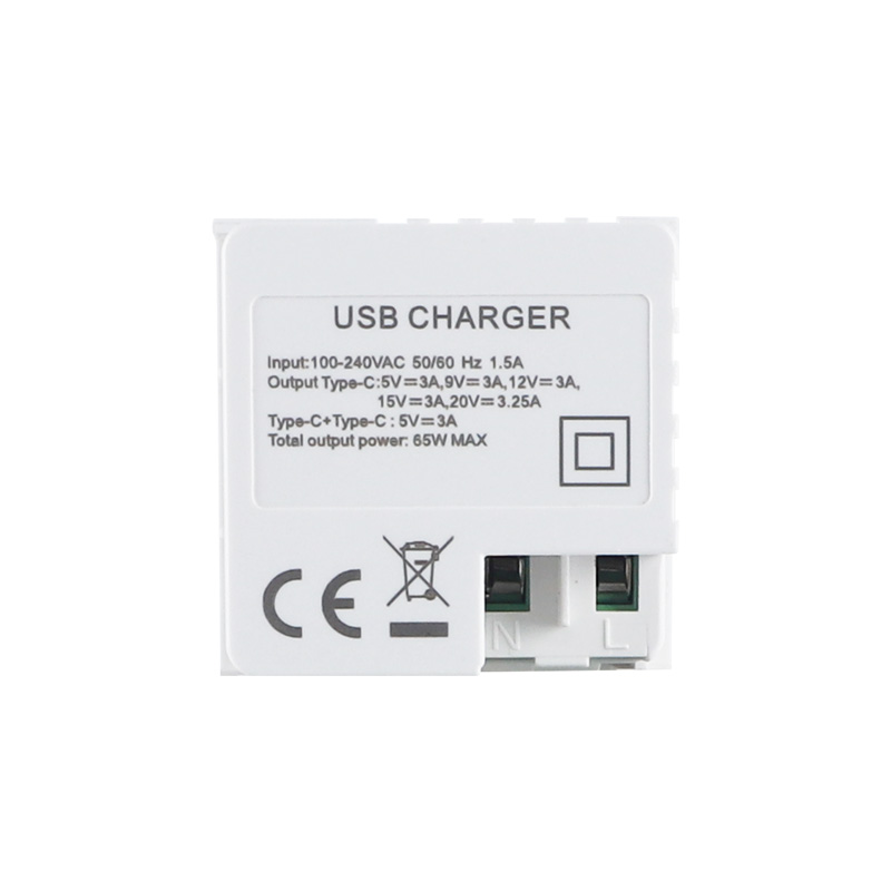 65W Dual Port Type C+C with PD Modular USB Charger Socket F21-QC8