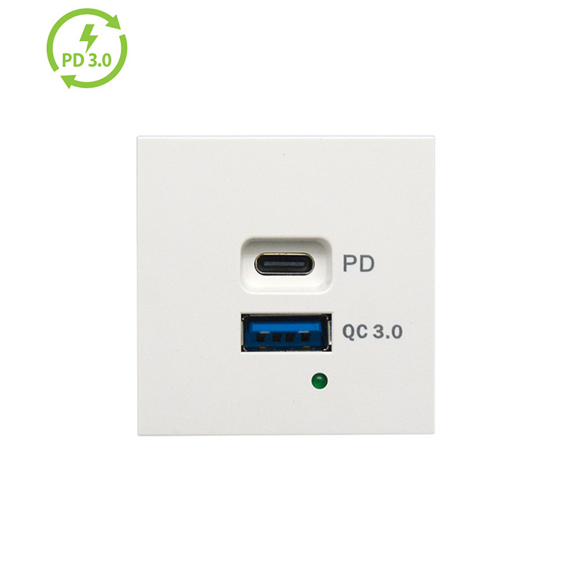 20W Dual Port Type A+C PD, QC3.0 Modular USB Charger Socket F21-QC3