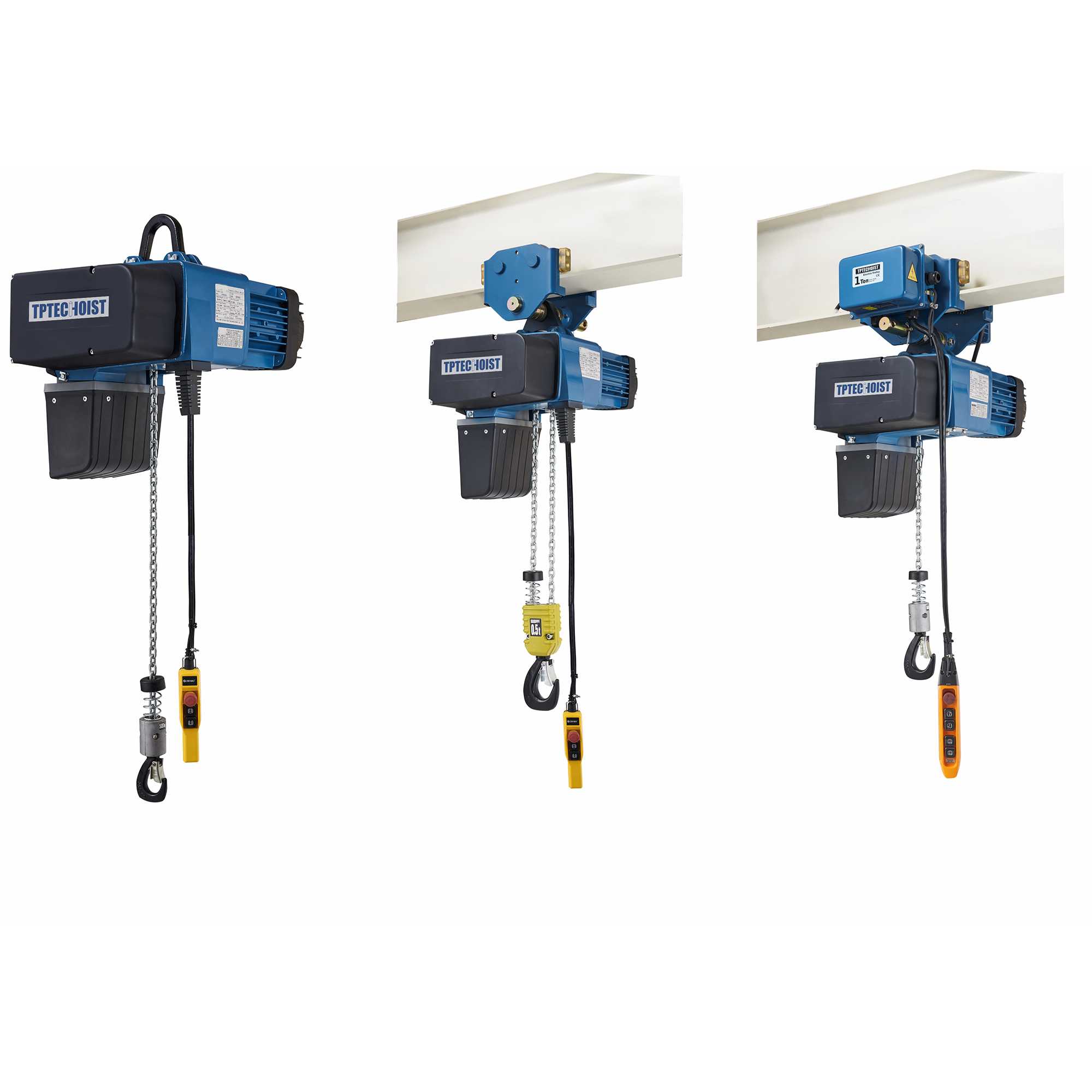 A range of manual trolleys and manual chain hoists with load capacities of 250kg to 20,000kgs.