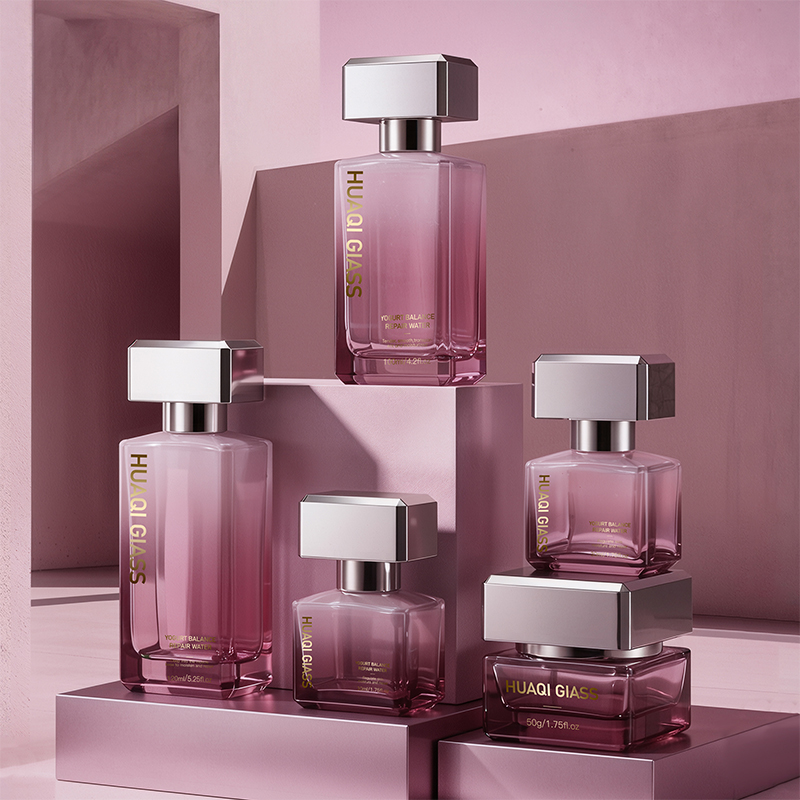 Luxury Electroplated Pink Glass Cosmetic Bottle Set