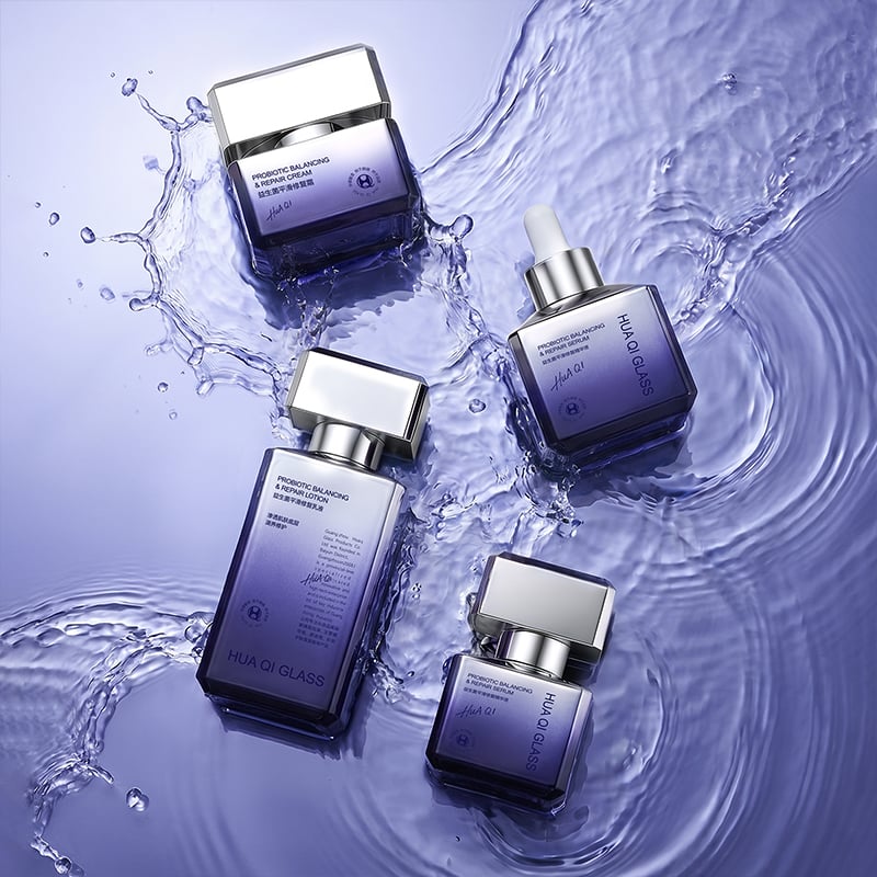 Square Shape Glass Bottle Set Lotion Cream Essence Cosmetic Packaging Containers