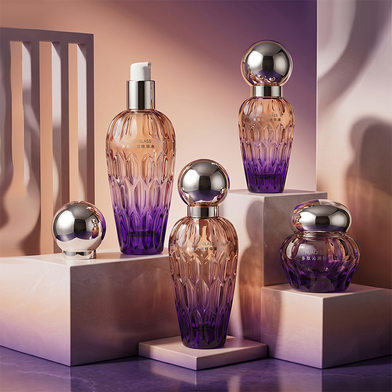 Empty Refillable Glass Lotion & Toner Bottle with Gold Spherical Cap