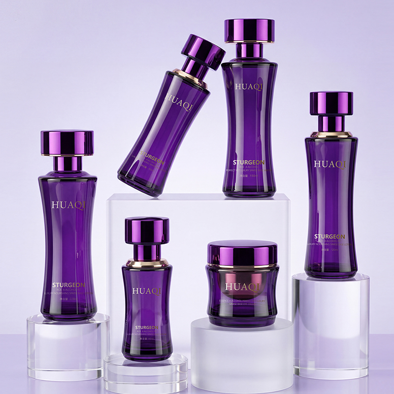 Custom Logo Glass Skincare Container Set for Lotion Serum and Cream