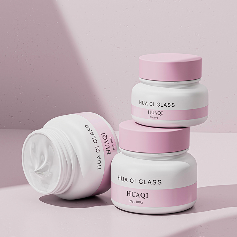 Custom Colorful Cosmetics Glass Bottle Set Skin Care Face Cream Jar