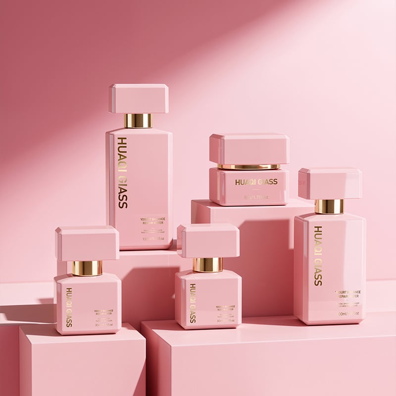 Luxury Electroplated Pink Glass Cosmetic Bottle Set