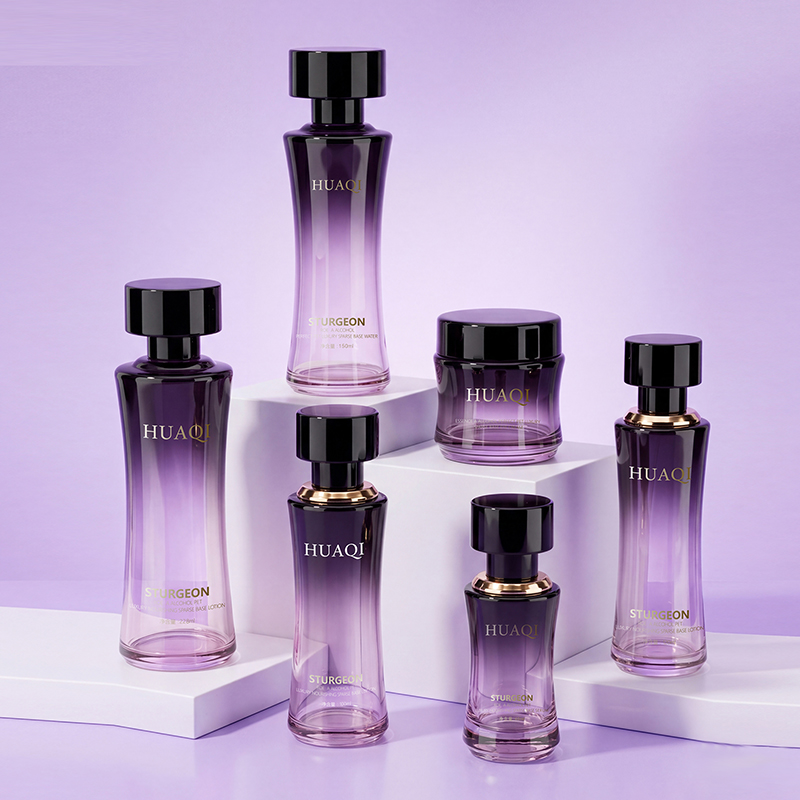 Custom Logo Glass Skincare Container Set for Lotion Serum and Cream