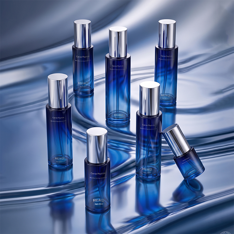 Custom Printed Gradient Blue Glass Skincare Containers