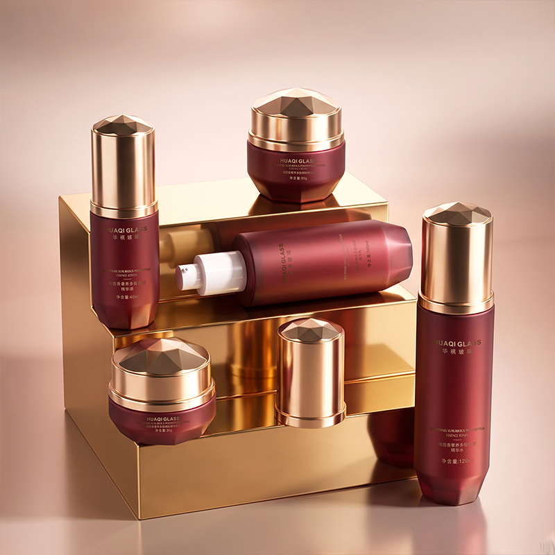 Matte Red Glass Lotion Bottles Skincare Containers