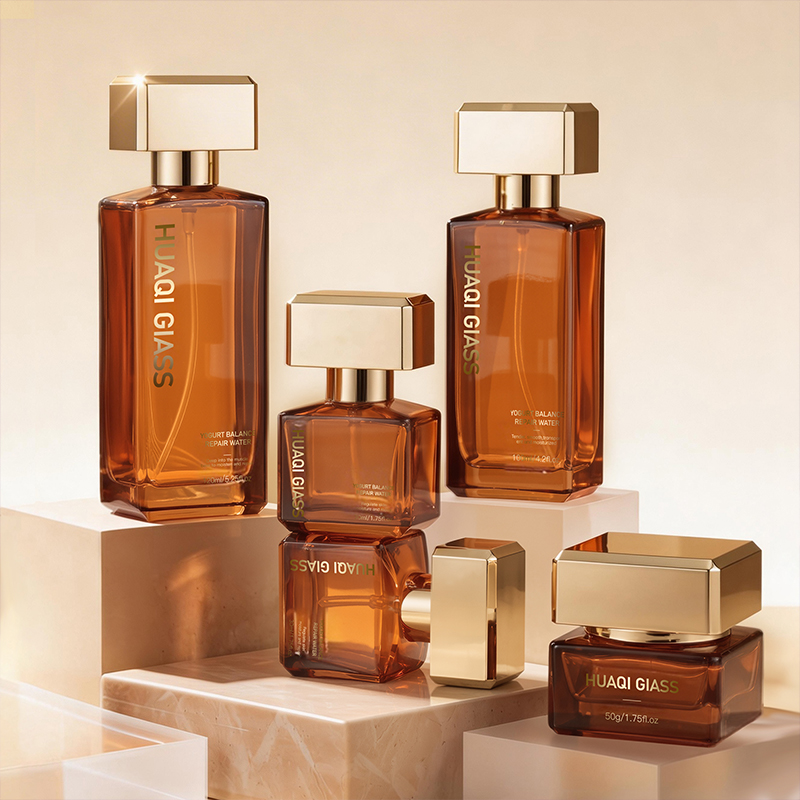 Glass Skincare Bottle Set with Pump & Dropper