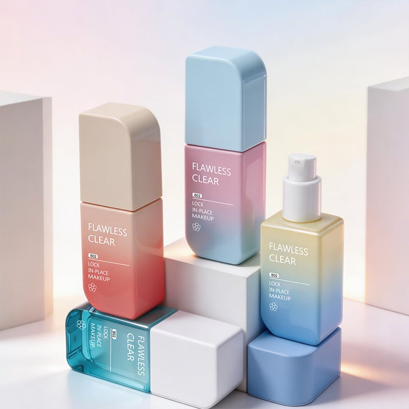 Macaron Colors Glass Foundation Bottle with Pump for Makeup