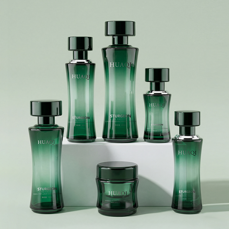 Custom Logo Glass Skincare Container Set for Lotion Serum and Cream