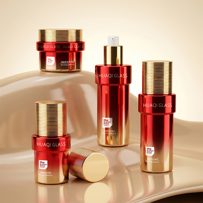 New Arrival Designer Style Luxury Glass Skincare Bottle Set for Skincare Serums Lotions