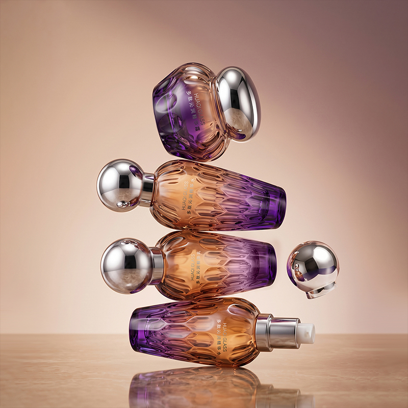 Empty Refillable Glass Lotion & Toner Bottle with Gold Spherical Cap