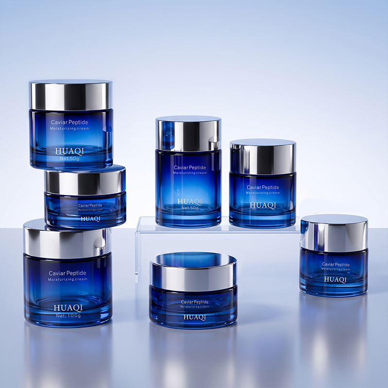 Custom Printed Gradient Blue Glass Skincare Containers