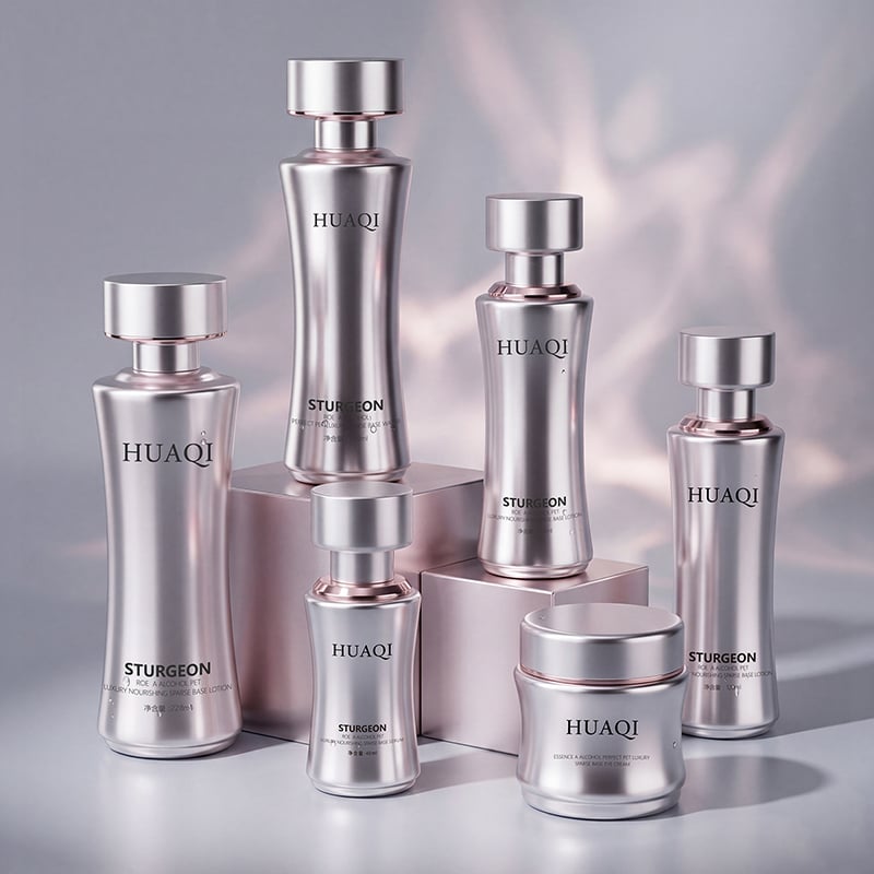 Custom Logo Glass Skincare Container Set for Lotion Serum and Cream