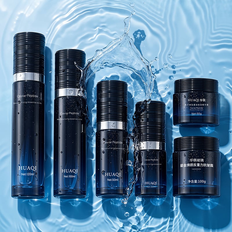 30-100ml Glass Skincare Bottle Set with Pump & Dropper