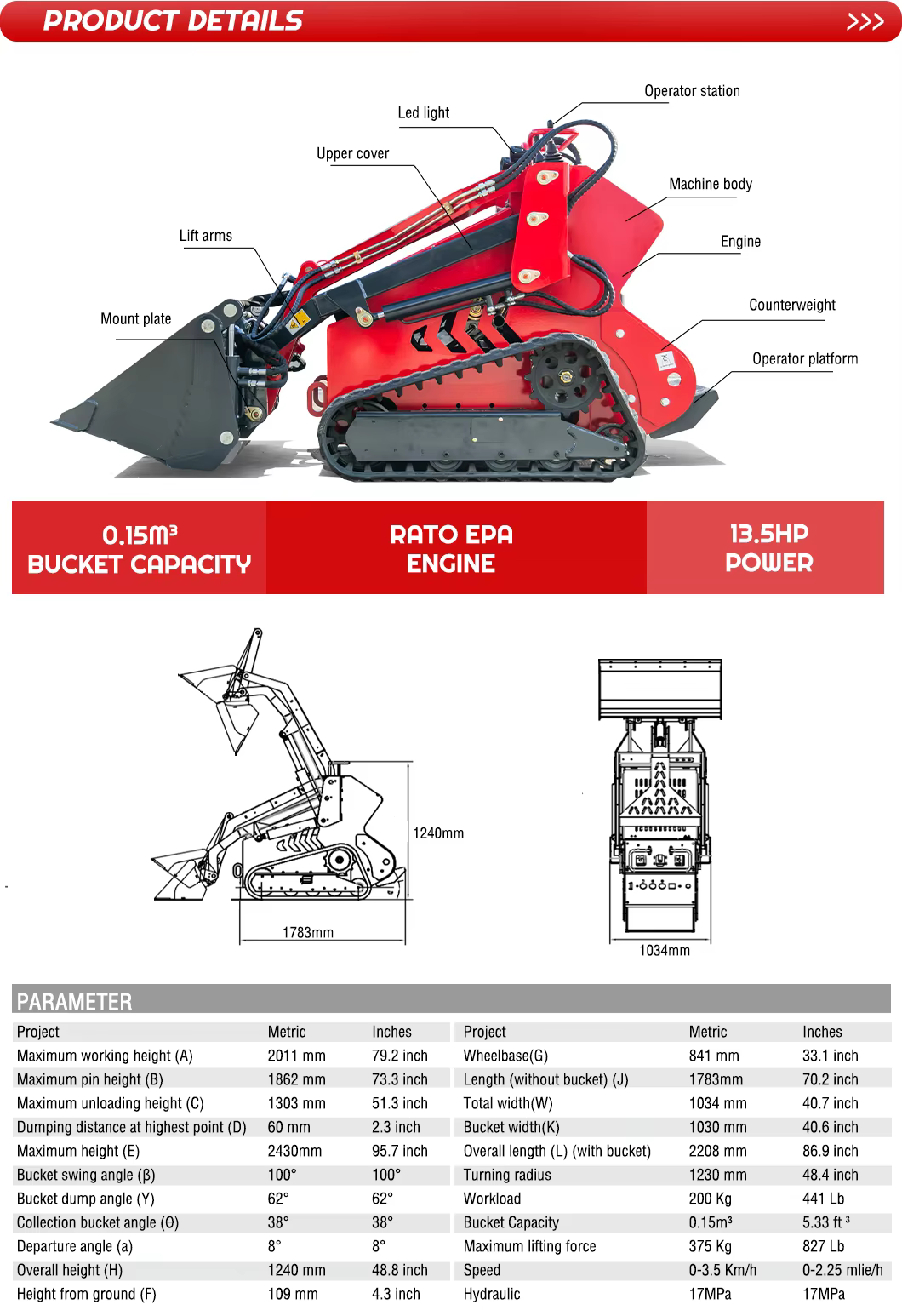 high quality crawler mini skid steer loader low price best efficient high powerful small loader with attachment-1