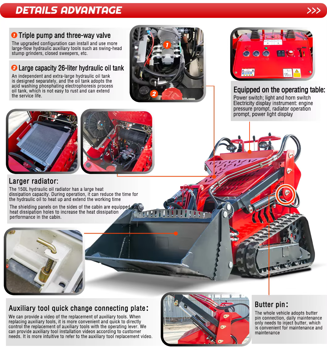 high quality crawler mini skid steer loader low price best efficient high powerful small loader with attachment-5