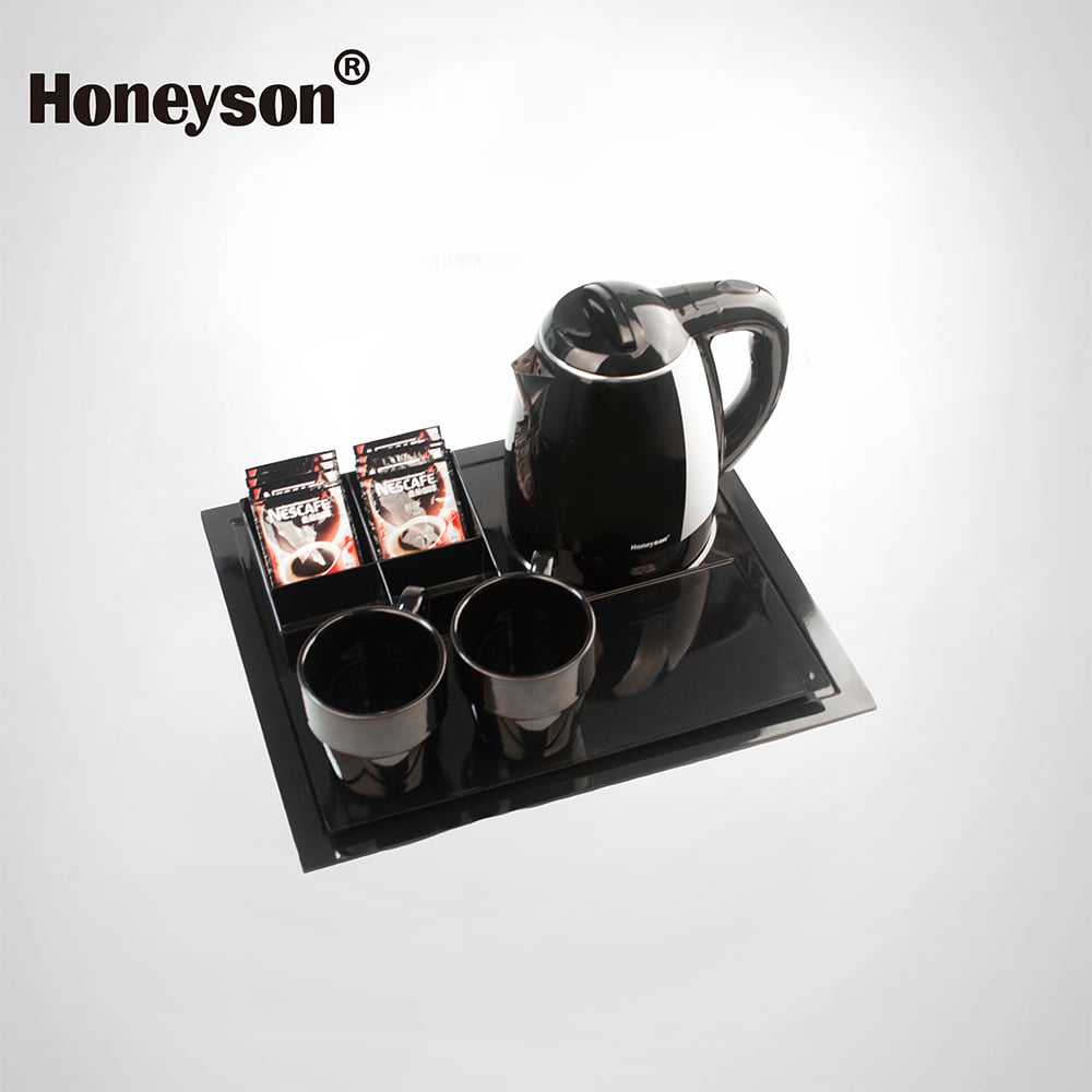 Hotel Guestroom Kettle Set with Melamine Tray, 1.2L capacity, double body – cool touch style, B-H2002
