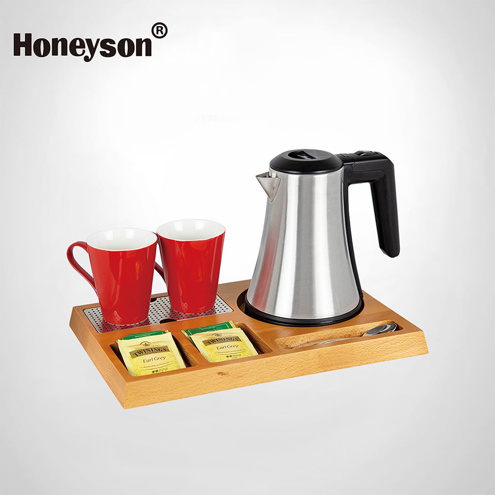 Hotel Guestroom Kettle Set with Wooden Tray, 0.8L capacity, 304S/S Kettle, W-H1208