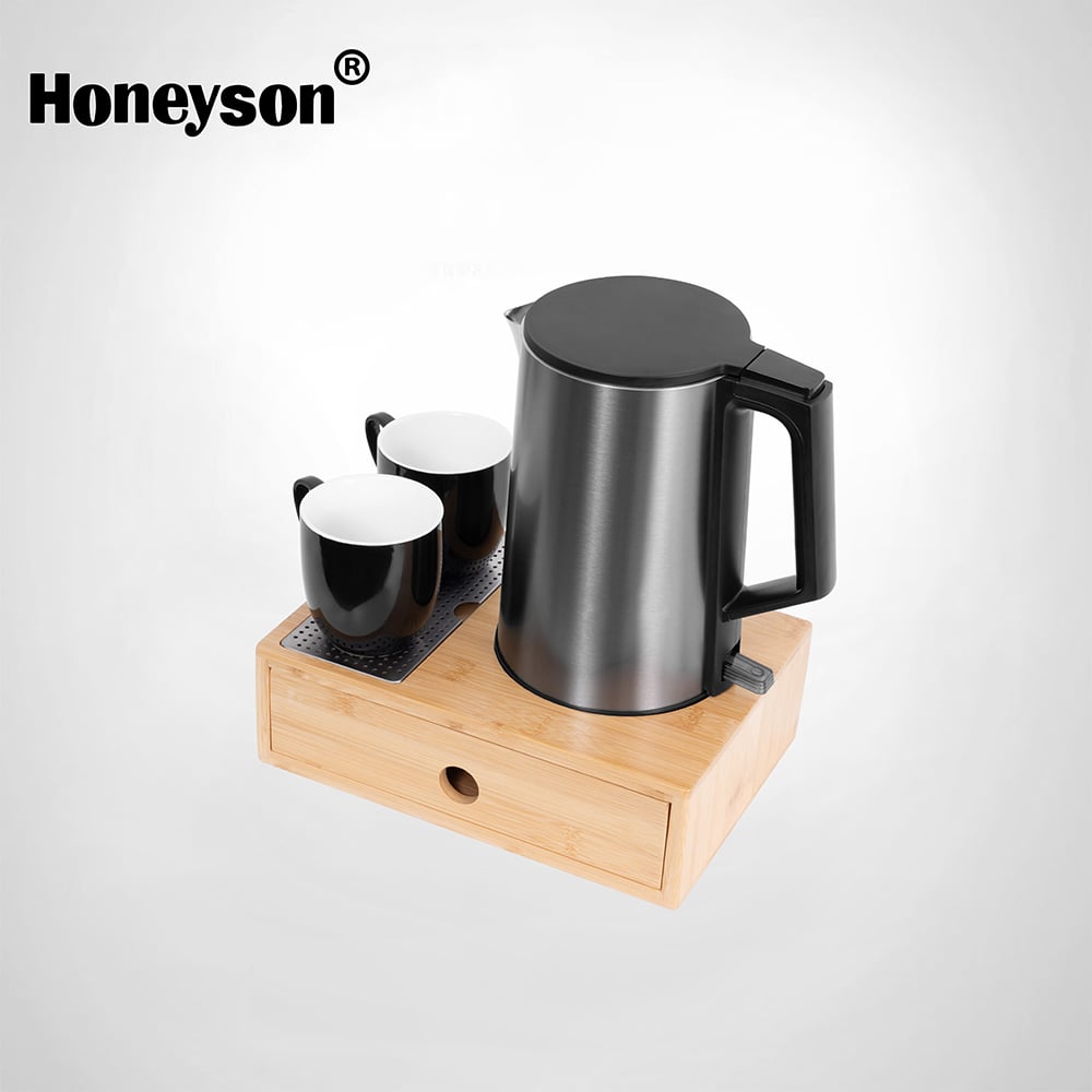Hotel Guestroom Kettle Set with Bamboo Tray, 1.0L capacity, 304S/S kettle, BH-M2-K107