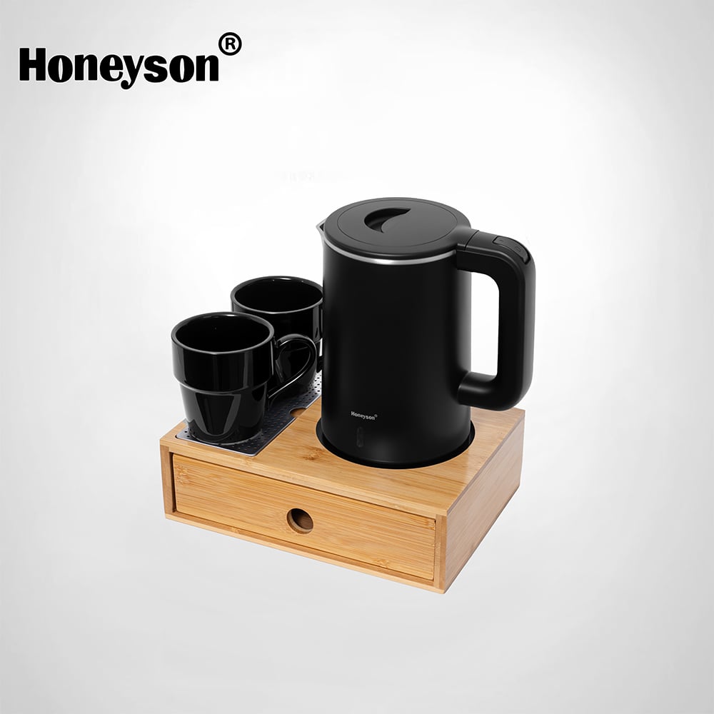 Hotel Guestroom Kettle Set with Bamboo Tray, 0.8L capacity, 304S/S kettle, BH-M2-H1268