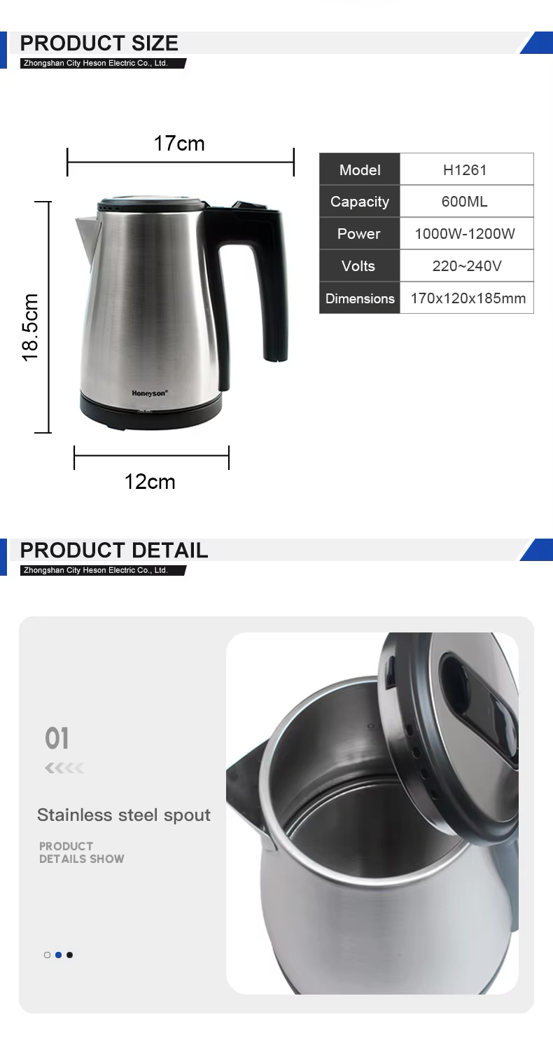 Hotel Guestroom Kettle ; 0.6L capacity, 304S/S kettle, H1261 supplier