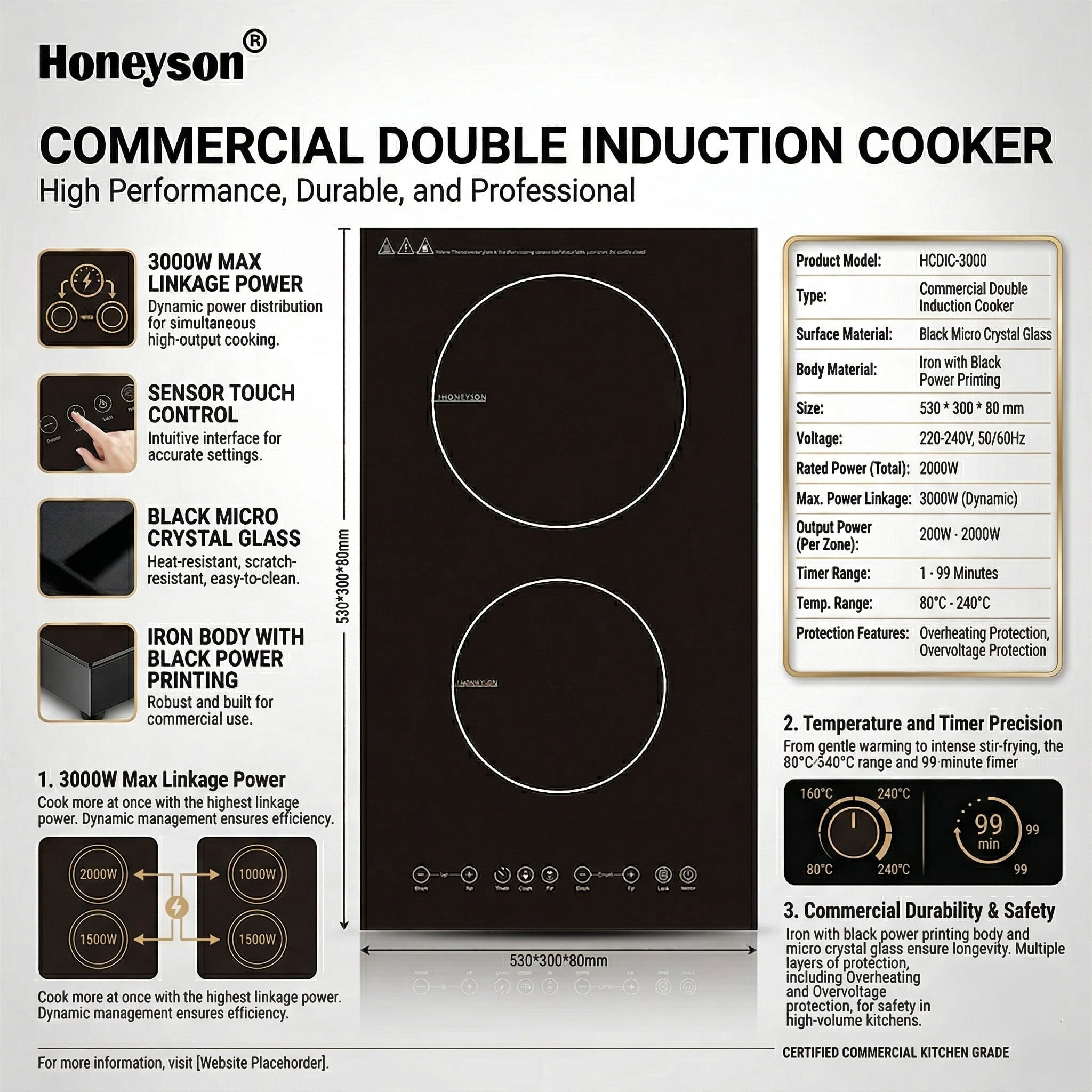 commercial induction cooker with dounle burner hc sld3001-0