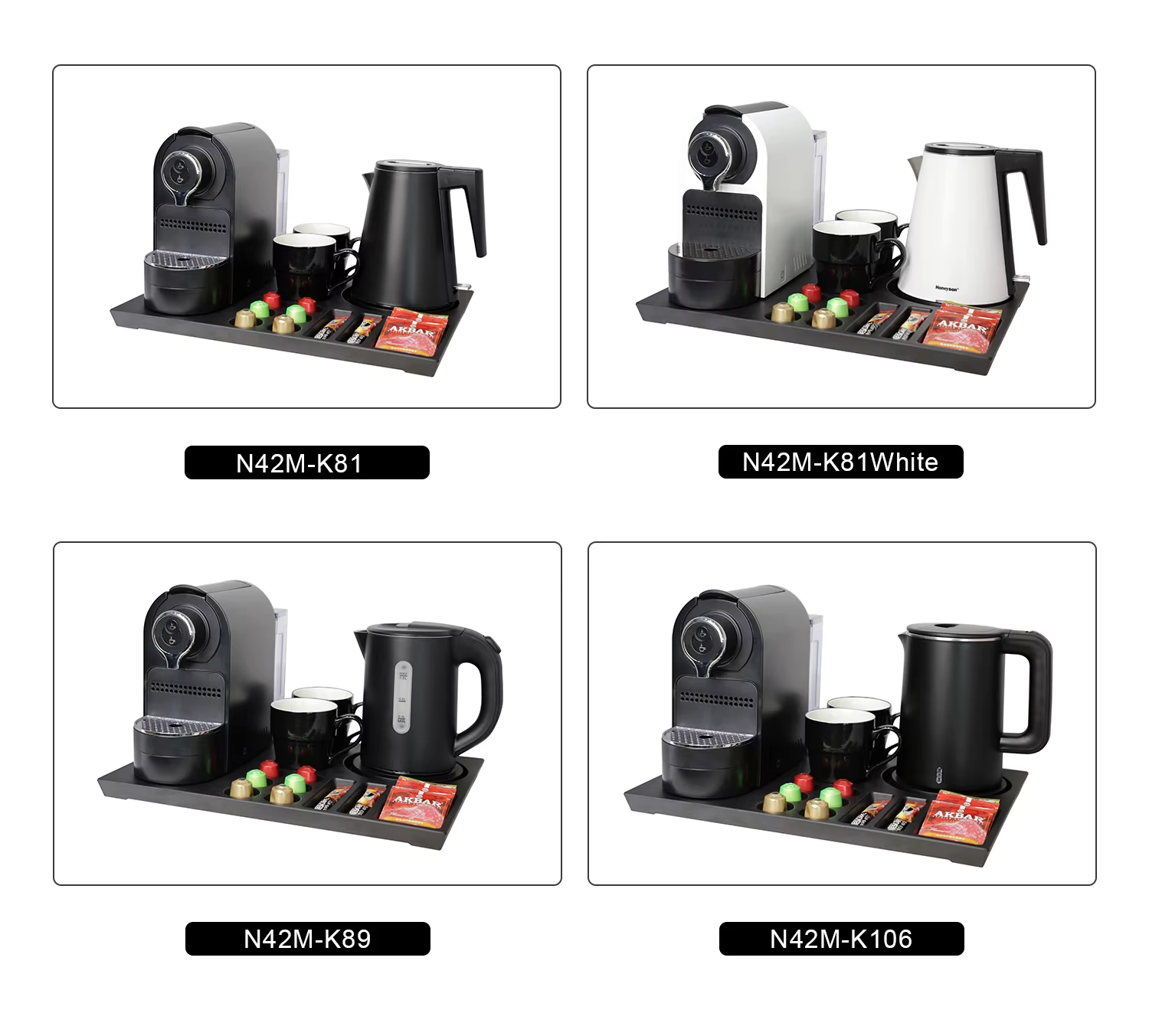 Hotel Guestroom Capsule Coffee Machine and Kettle Set with Wooden Tray, 1.2L capacity, 304S/S Kettle, N42-HS-202B-H1205 details